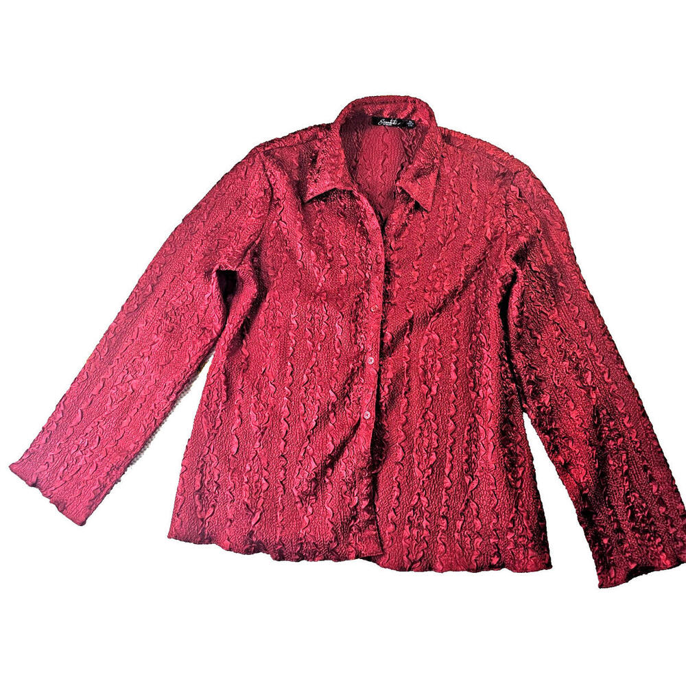 VTG Essentials by Milano Women's XL Red Crinkle Stretch Blouse Size XL